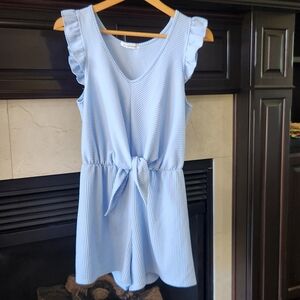 Caution To The Wind Light Blue Ruffle Jumpsuit